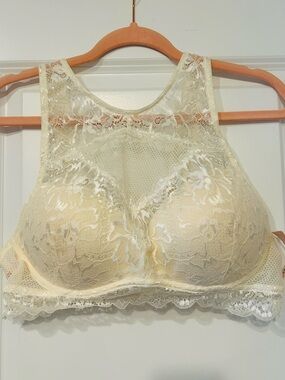 Lace High-Neck Bralette - Cream